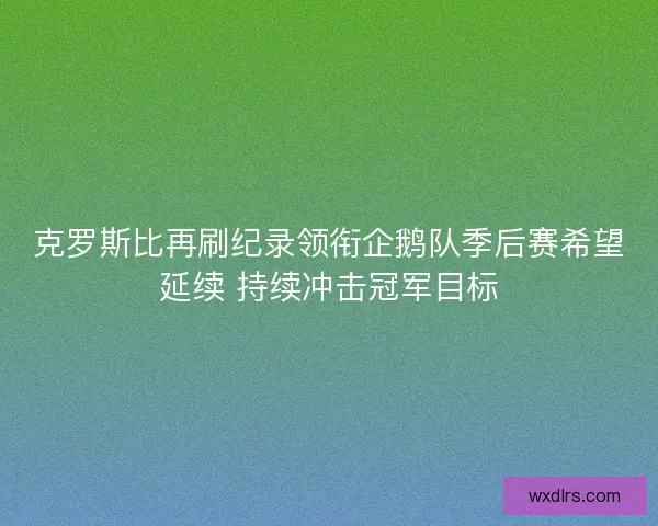 克罗斯比再刷纪录领衔企鹅队季后赛希望延续 持续冲击冠军目标