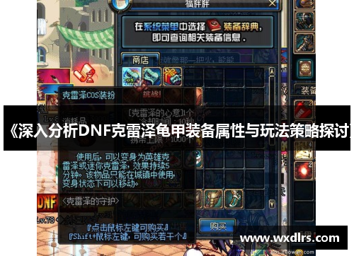 《深入分析DNF克雷泽龟甲装备属性与玩法策略探讨》